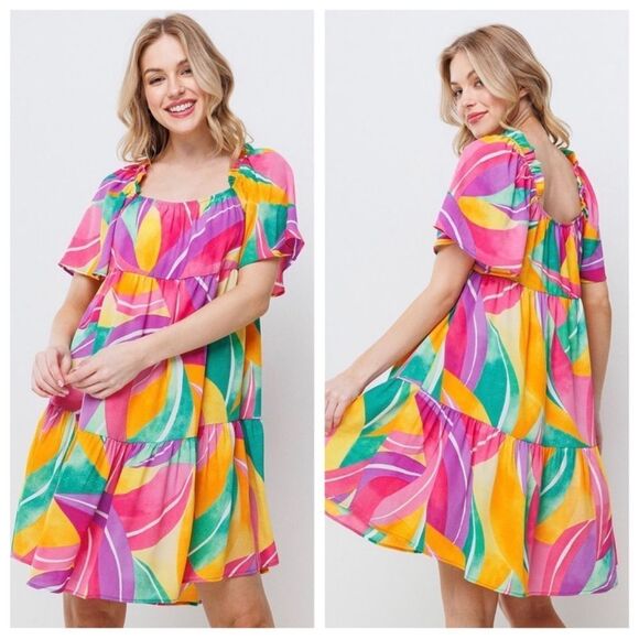 Kaleidoscope of color Mini Skater baby doll Dress Sz L - Picture 5 of 6